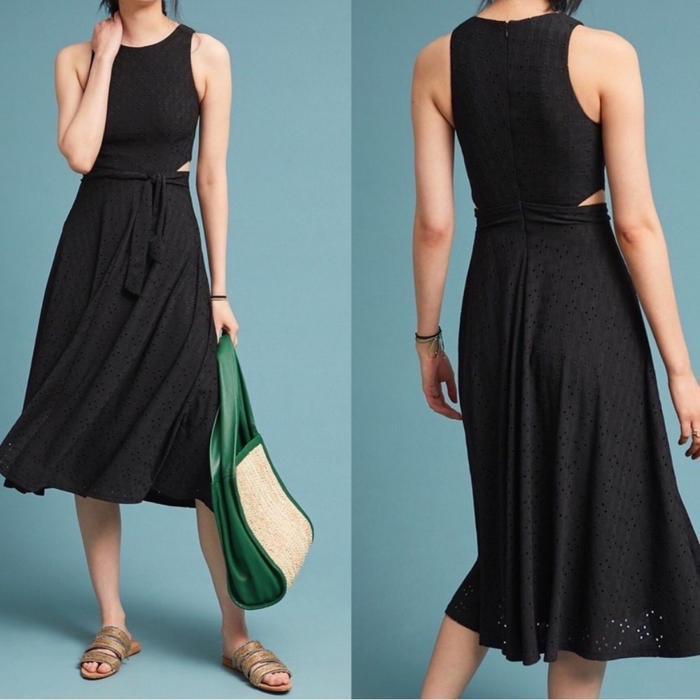 Hutch Anthropologie Algarve Eyelet Midi Dress Black Cut Out tie medium petite - Picture 4 of 6